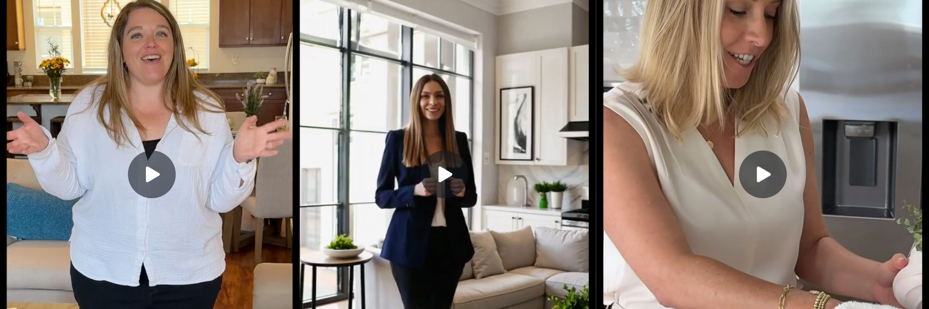 Collage of three female real estate agents video reels